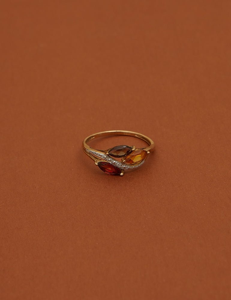 (Sold) VINTAGE - Solid 9ct Gold, Ruby, Citrine and Smoky Quartz