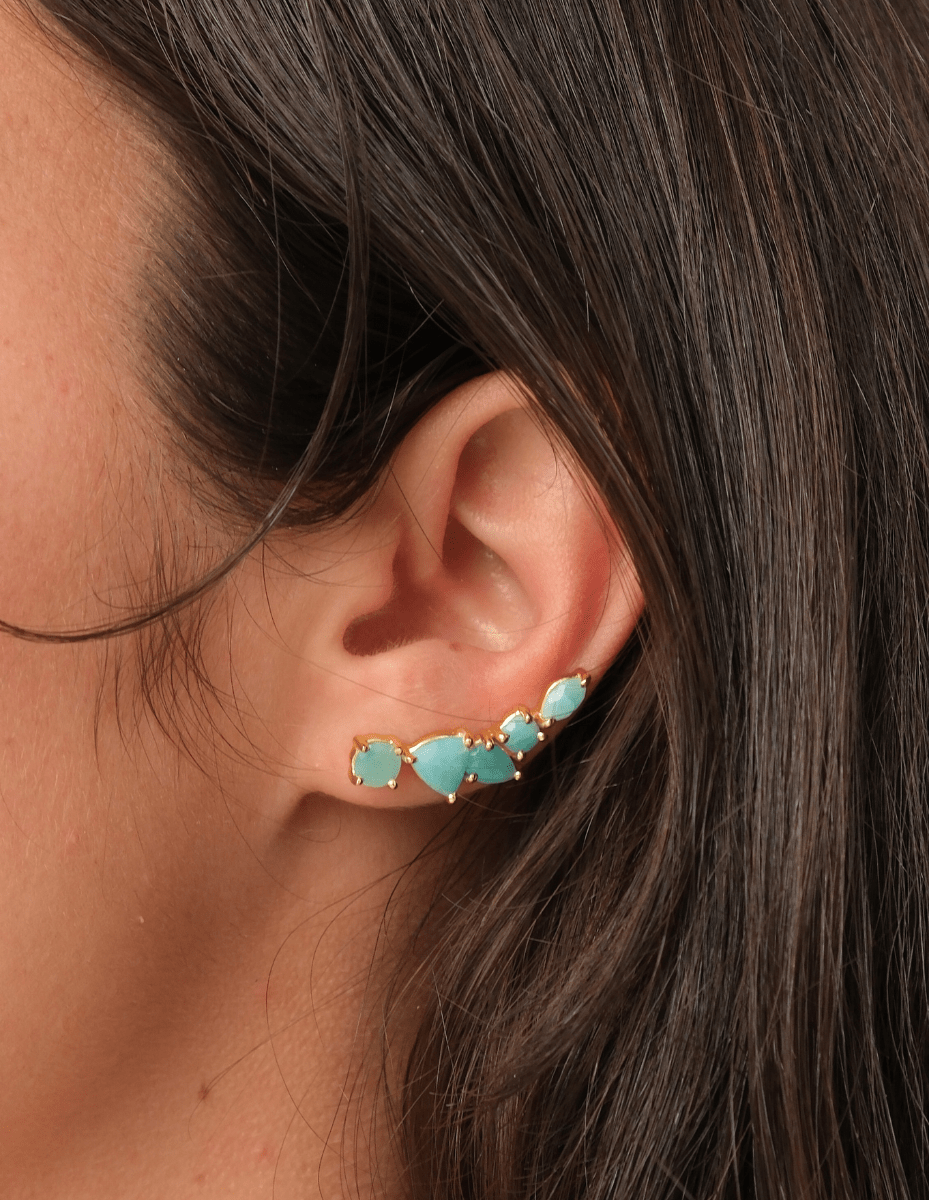 Mykonos Ear Climbers - Amazonite Stones