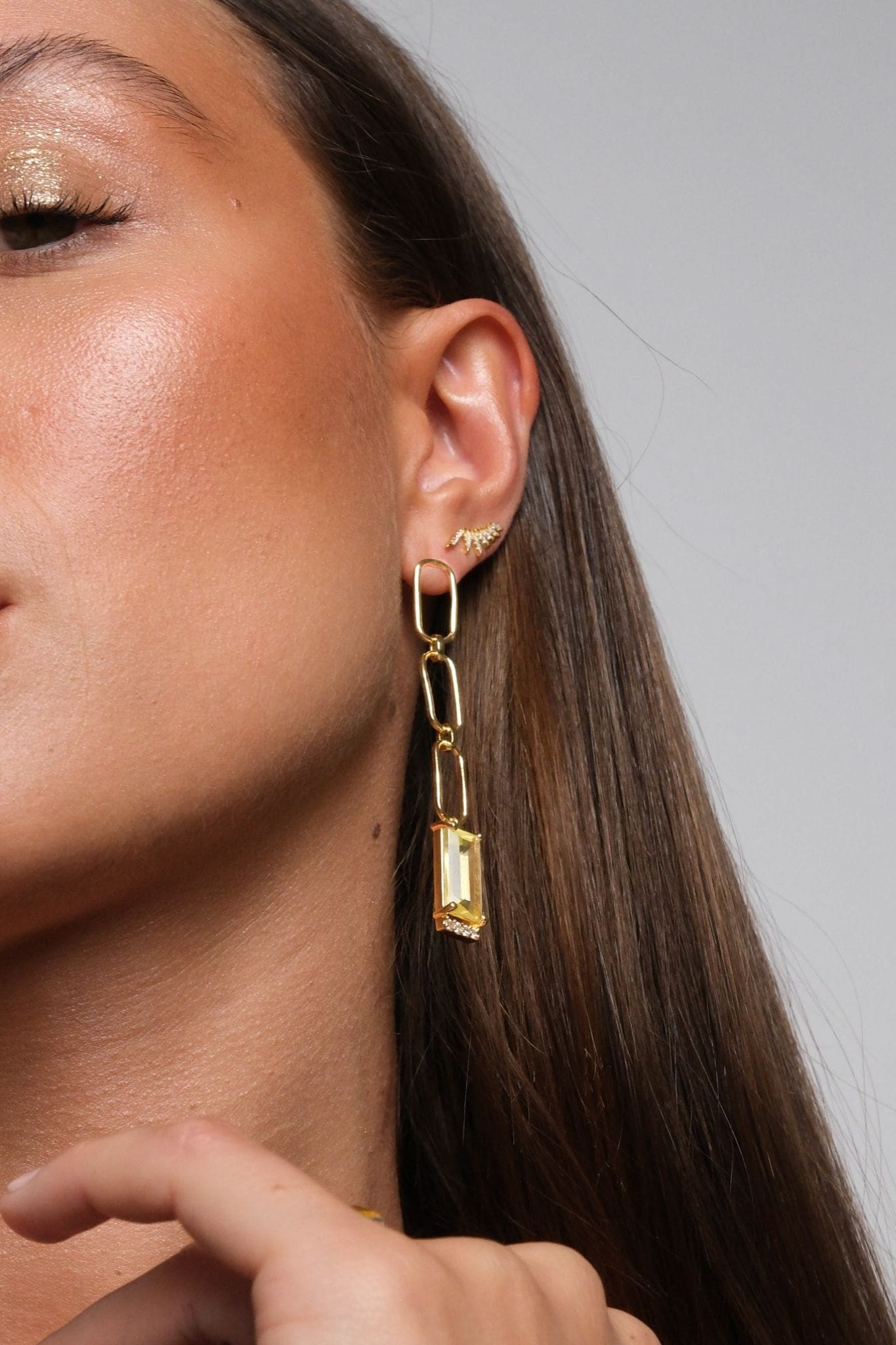 Chain Drop Earrings - Lemon Quartz