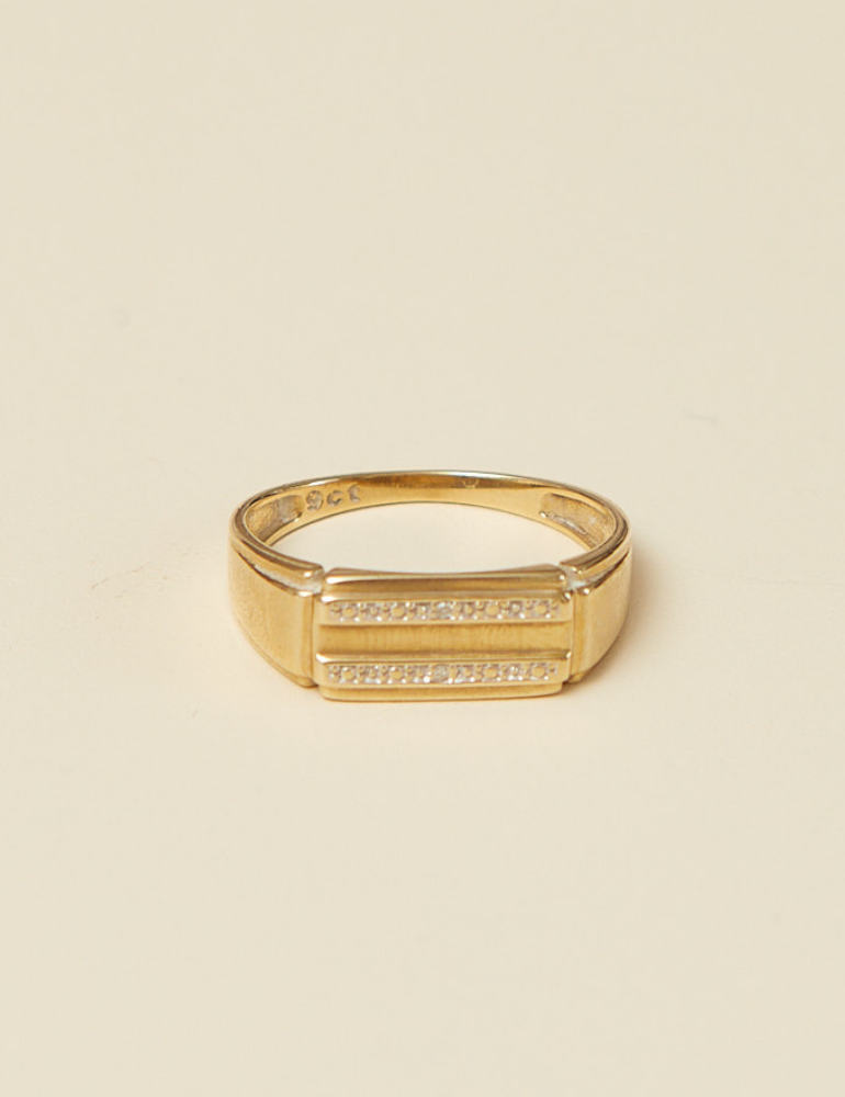 VINTAGE - 9ct Yellow and White Gold Men's Diamond Ring