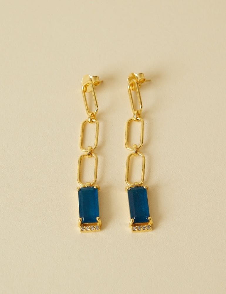 Chain Drop Earrings - Blue Black Jade