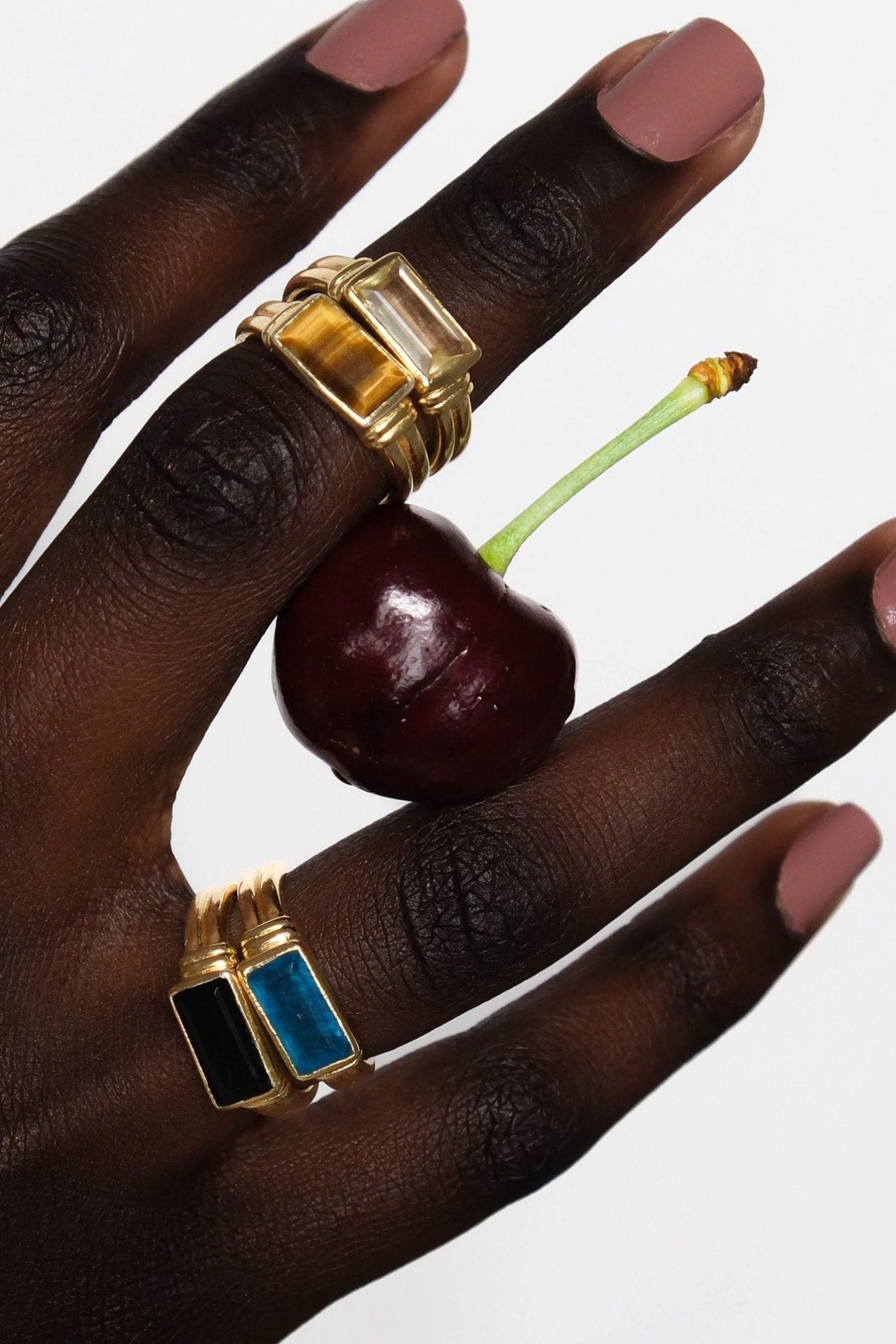 Gemstone Stacking Ring Tiger Eye - Gold