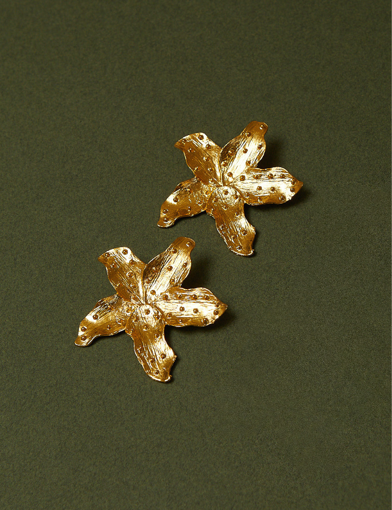 Sicily Earrings Gold -  Statement Flower Stud Earrings