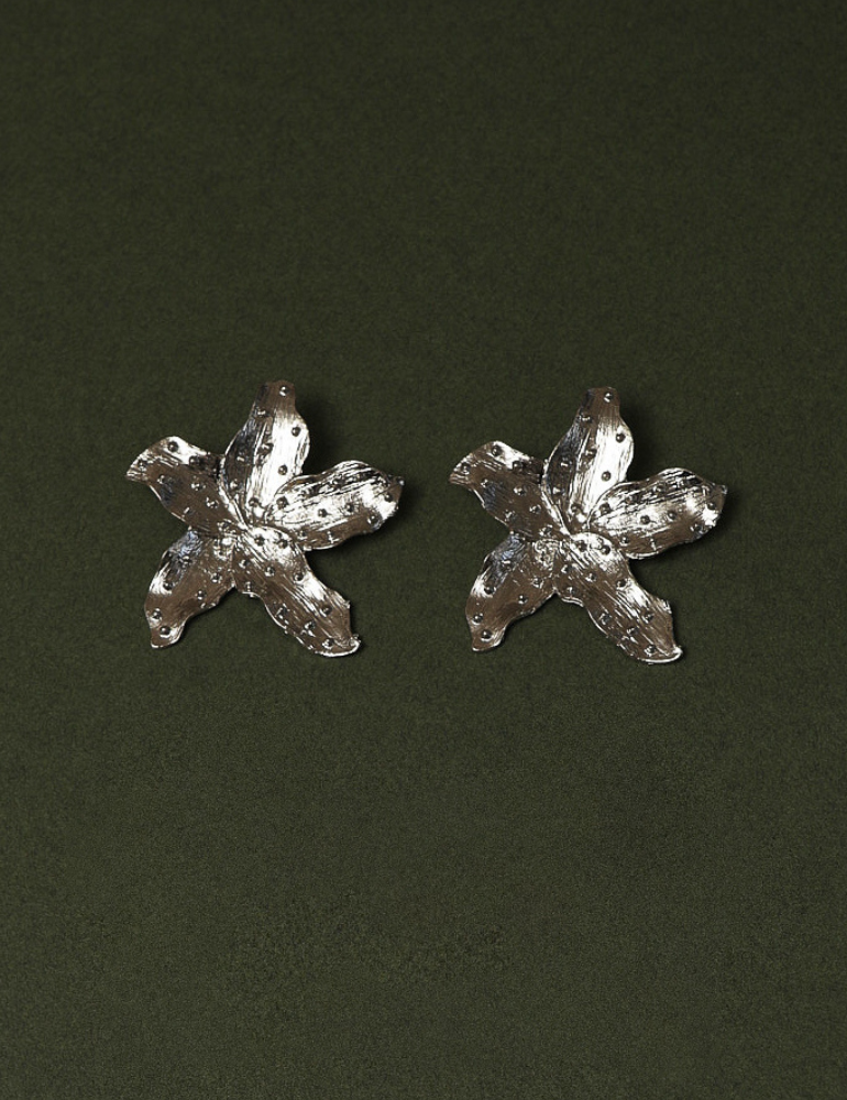 Sicily Earrings -  Statement Flower Stud Earrings Silver