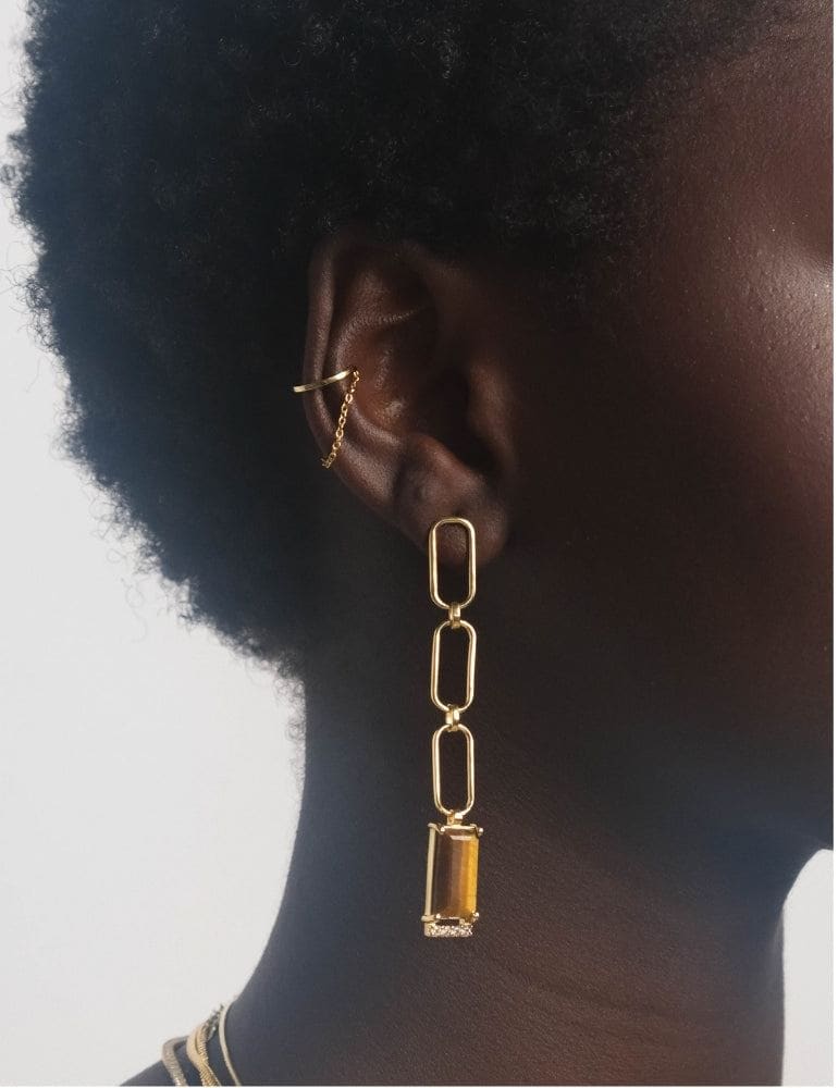 Chain Drop Earrings - Tiger Eye