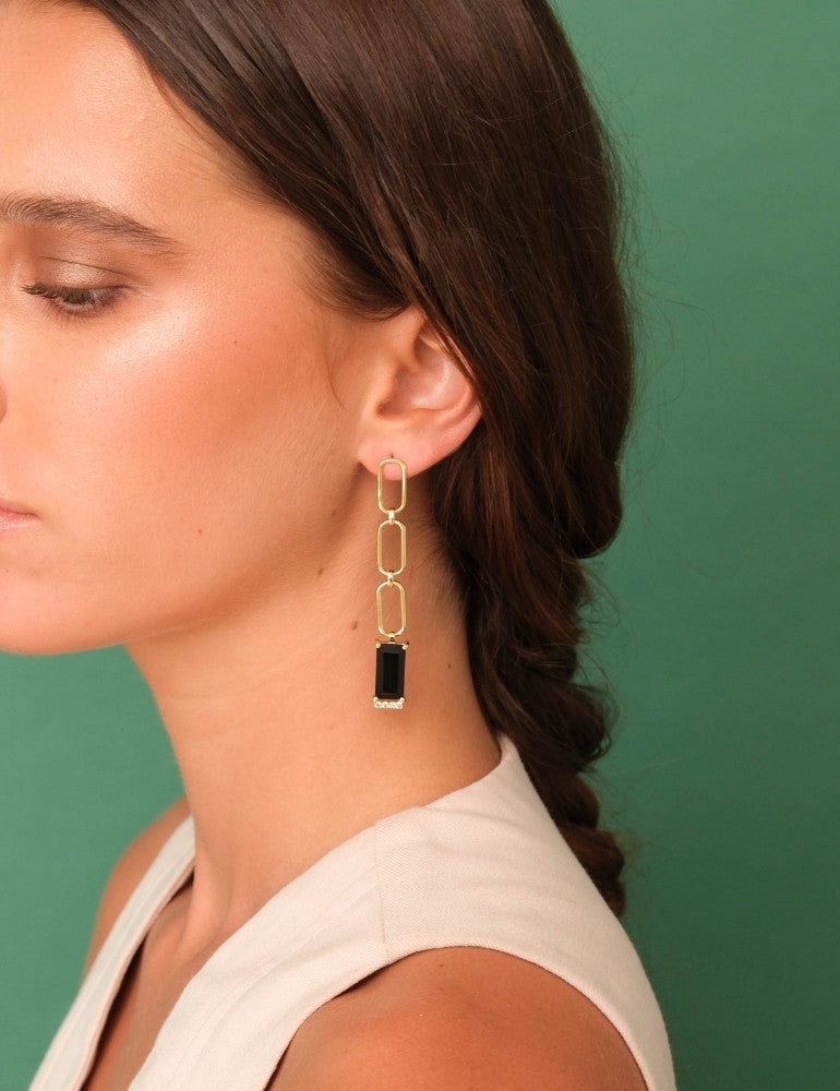 Chain Drop Earrings - Black Onyx
